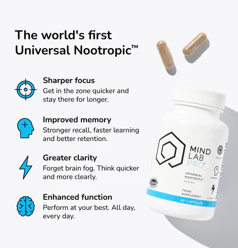 Mind Lab Pro® MLP® v4 Universal Nootropic™ Brain Booster Supplement for Focus, Memory, Clarity, Energy - 60-Count - Plant-Based, Naturally Sourced Memory Vitamins for Better Brain Health, Made in USA