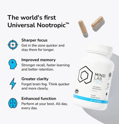Mind Lab Pro® MLP® v4 Universal Nootropic™ Brain Booster Supplement for Focus, Memory, Clarity, Energy - 60-Count - Plant-Based, Naturally Sourced Memory Vitamins for Better Brain Health, Made in USA