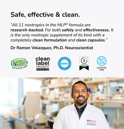 Mind Lab Pro® MLP® v4 Universal Nootropic™ Brain Booster Supplement for Focus, Memory, Clarity, Energy - 60-Count - Plant-Based, Naturally Sourced Memory Vitamins for Better Brain Health, Made in USA